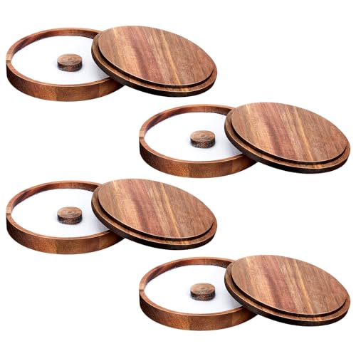 Ziliny 4 Pcs Acacia Wood Margarita Salt Rimmer Set Glass Rimmer with Lid Home Bar Accessories Rimming Salt Rimmer Plate for Sugar Drinks Cocktails Bartender Tool Kit Party Restaurant, 5.9