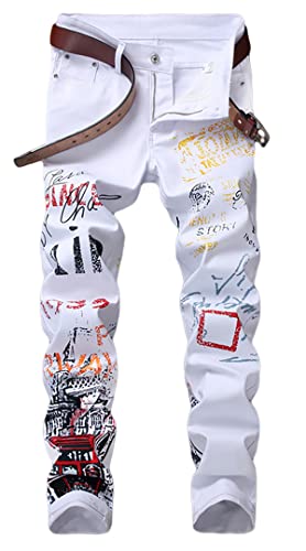 Enrica Men's Casual Skinny Printed Stretch Denim Jeans Pants