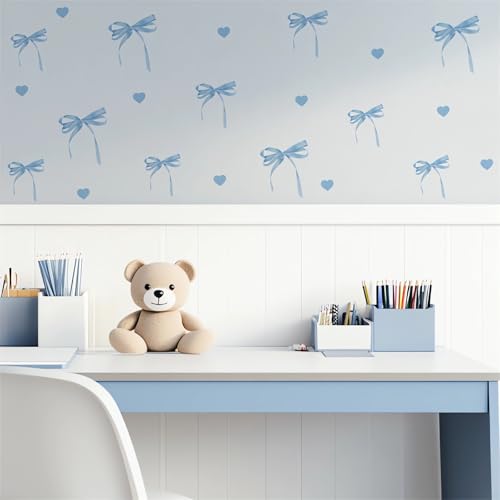 6 láminas adhesivas de pared azul con moño miniatura 4
