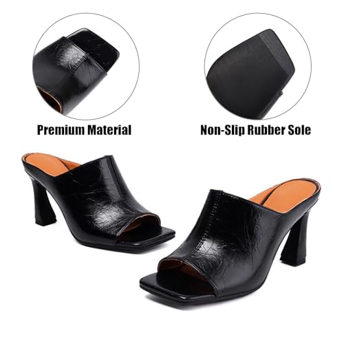 Square Peep Toe Stiletto Mule Slides For Women's Leather Fish Mouth High Heel Slip-On Dress Slides Sandals for Party Prom Wedding2