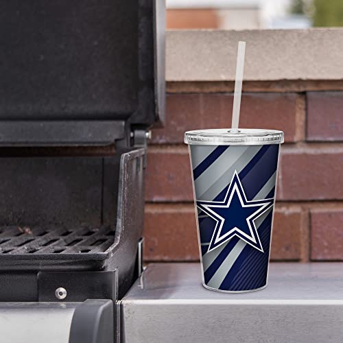 Image of Rico Industries NFL Football 16oz Clear Tumbler W /Straw for NFL Fans