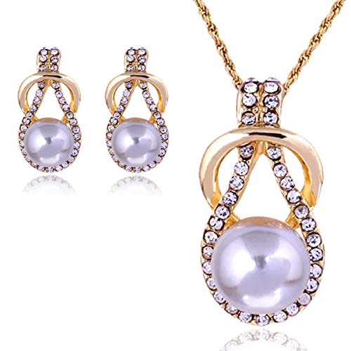 Preisvergleich Produktbild Schmuckhandel Haak *Gold-Perle* Halskette mit Ohrringen / Gelbgold beschichtet / Swarovski® Kristalle / inkl. Etui und Schmuckzertifikat