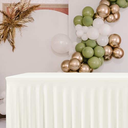 Image of HolidayIdeas Spandex Table Skirts for Rectangle Tables 4 Ft, Fitted Stretch Table Cover 24x48 Inch, Wrinkle-Free Ruffle Design Tablecloths for Banquets,Trade Shows, Parties, Events, 4 Pack, Beige