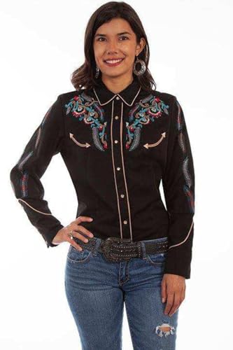 Scully Black Denim Embroidered snap Front Western Shirt PL878 BLK **