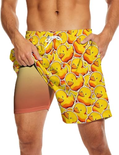 Tie Dye Stripes Men's Swim Trunks with Compression Liner 7 Inch Swimsuit Swimming Trunks Men Bathing Suits Board Shorts