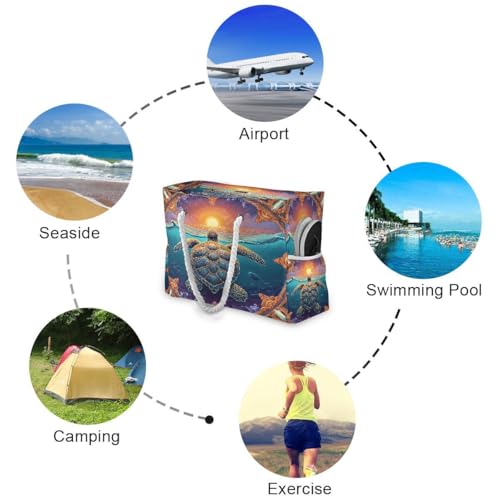 Large Beach Bags Totes Canvas Tote Shoulder Bag Delicate Sea Turtle Water Resistant Bags for Gym Travel Daily3