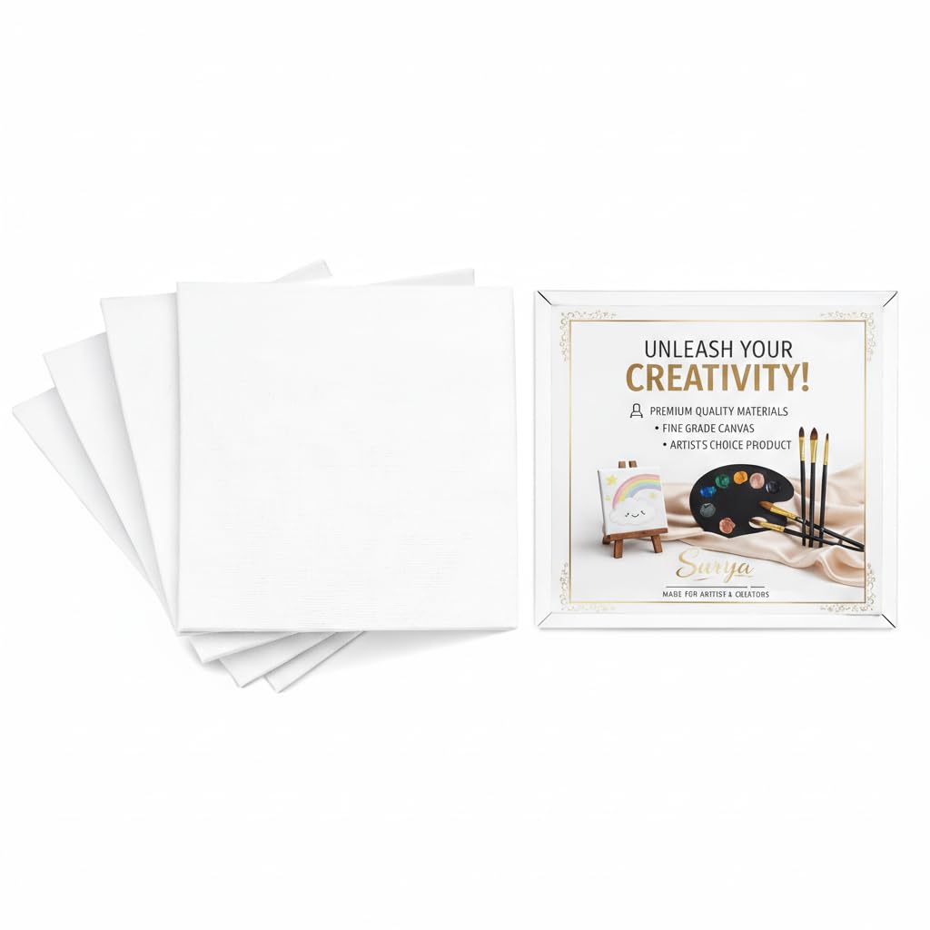 Cotton Canvas Board Medium Grain 4 X 4 inch - Pack of 10 - White. Mini Cnavas Suitable for Acrylic, Gouache, Watercolour, Ink Painting, 100% Cotton Canvas, Art Supplies for Artists.-image-2