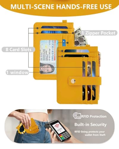 Image of Wristlet Wallet for Women, Keychain Wallet with AirTag Holder | 9 card slots,ID window & zipper pocket,RFID,beaded wrist strap and compact design for travel,shopping and daily carry.