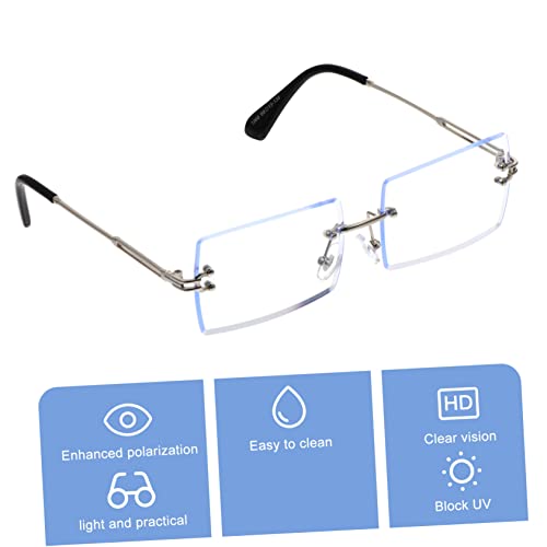 PartyKindom 1pair Fashion Rimless Sunglasses for Outdoor Activities Uv Protection Unique Style for Travel Shopping and Parties Transparent Lenses Comfortable Fit Photo Prop Accessory2