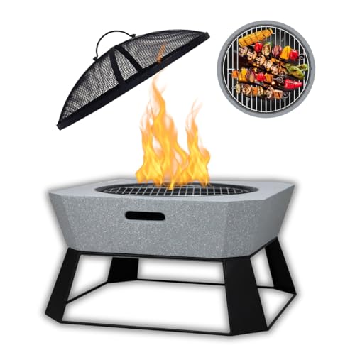 MGO Square Dark Grey - Fire Pit Outdoor Wood and Charcoal Grill - Barbecue Grill Outdoor Cooking Movable Lightweight Decorative Backyard Patio Firepit (Light Grey)
