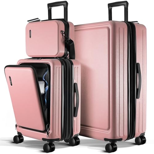 Image of Luggage Sets 3 Piece, 20 Inch Carry on Luggage and 28 Inch Suitcases with Wheels Spinner, Durable Hard Shell Suitcase Set, Expandable Travel Suitcase, Pink