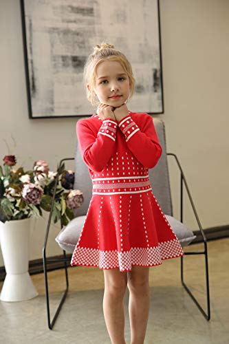 SMILING PINKER Girls Knit Sweater Dress Argyle Crewneck Long Sleeve Winter Party Dress4