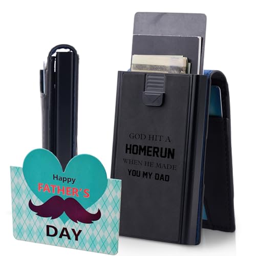 Flycalf Wallet for Men RFID Minimalist Money Clip Wallet Fathers Day Gift 9-Card Quick-Push Access Card Wallet (Black)