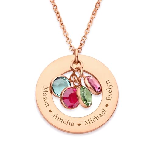 Custom Birthstone Necklace Personalized Necklaces with 1-6 Engraved Names & Birthstones for Mom Grandma Women Custom Family Jewelry Gifts for Christmas Birthday Mother's Day