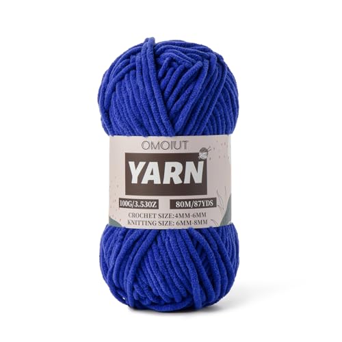 Image of Sapphire Blue Fluffy Chenille Yarn for Crocheting - Baby Yarn for Crocheting Soft Blanket - (100g /87.4yds) Crochet Amigurumi Chunky Yarns - Super Bulky 5 Velvet Yarns