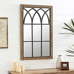 FirsTime Co Grandview Arched Window Wall Mount Mirror 375H x 24W Weathered Brown