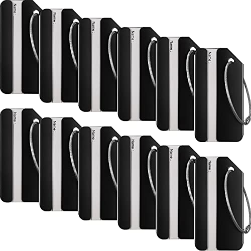 Étiquettes de bagage en aluminium noir pour cartes de visite | Lot de 12