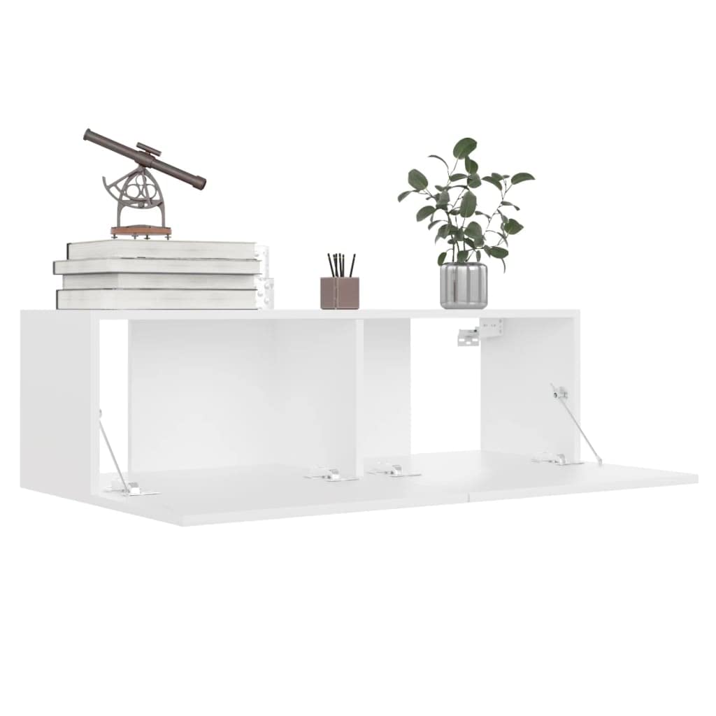 6-TLG. TV-Schrank-Set, Weiß Holzwerkstoff, Hängend, Modernes Media Center für Wohnzimmer Schlafzimmer, 100x30x30 cm