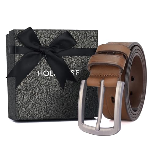 Image of Full Grain Leather Belt Men Multiple Holes Cover The Whole Strap Casual Jean Belt with High-end Gift Box Packaging