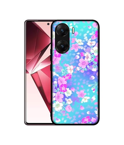 Image of Floral Blue Pattern Design Premium 2D Printed Metal Back Case Cover for Vivo V29E 5G