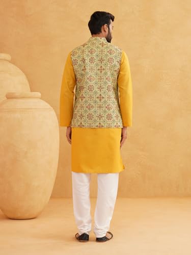 Image of SOJANYA (Since 1958 Men's Cotton Blend Kurta & White Churidar Pyjama with Nehrujacket