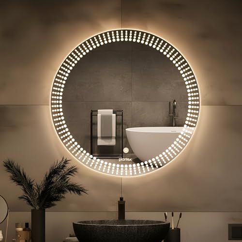 Image of Plantex LED Bathroom Mirror with 3 Tone /Designer Mirror for Living Room /Bedroom /Dressing Room - Round Shape (Dia.24 Inch)