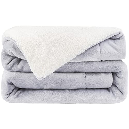 Aneco Double Face Sherpa Blanket Super Soft Flannel Lamb Blanket Cuddly Fluffy Solid Color Throw Blanket 150 x 200 cm Warm Thick Reversible Fleece Couch Blankets for Sofa, Bed, Office (Light Gray)