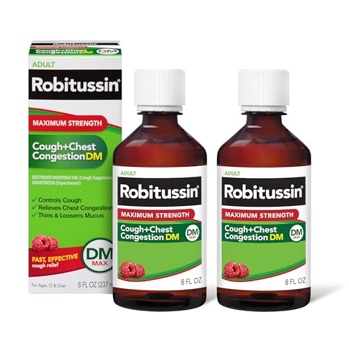 Robitussin Adult Maximum Strength Cough Plus Chest Congestion DM Max Cough Suppressant and Expectorant Raspberry Flavor 8 Fl Oz x 2