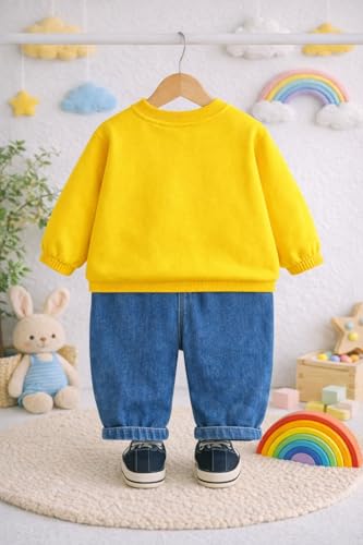 Image of Googo Gaaga Printed Sweat Shirt with Denim Pant for Boys - Cotton Clothing Set for Baby Boy | Soft Fabric Full Sleeves Sweat Shirt | Regular Fit Kids Outfit | Rainbow (18-24M)