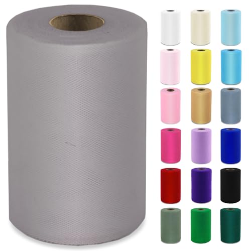 Image of Gray Tulle Fabric Roll 6 Inch x 100 Yards Tulle Ribbon