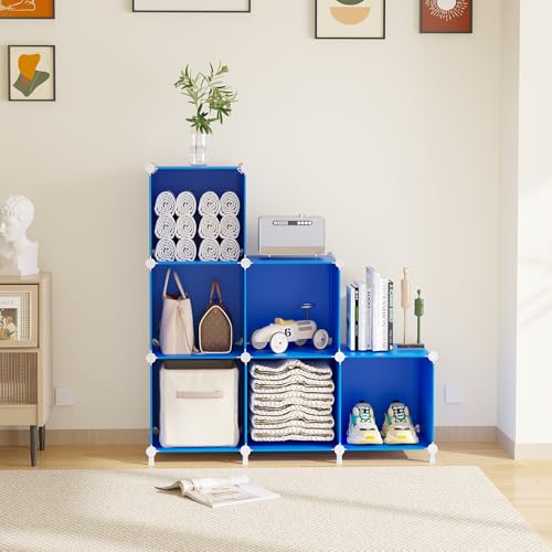 Image of AWTATOS Cube Storage Organizer, 6 Cube Closet Organizers and Storage Shelves, DIY Stackable Bookshelf for Bedroom, Home, Admiral Blue