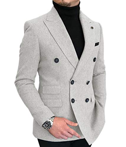Men's Double-Breasted Men Suit Tweed Slim Fit Wool Jacket Smart Wedding Blazer