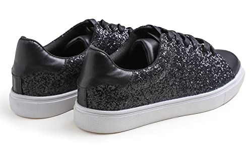 Image of FEVERSOLE Women's Fashion Lace Up Dress Sneakers Sparkly Party Shiny Shoes