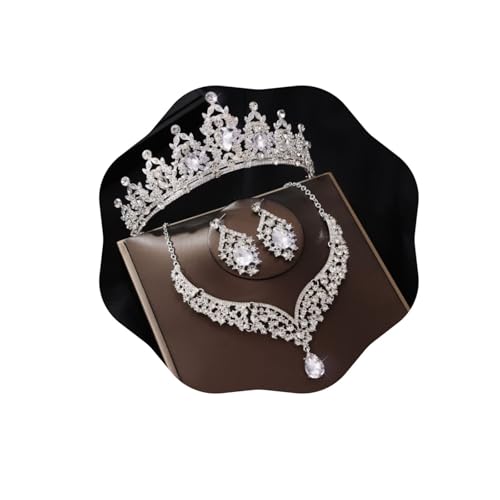 FIRCRE Crowns and Tiaras jewelry sets for Wedding princess birthday Party Halloween Prom Pageant Jewelry for Women Crystal Bridal Jewelry Set for women (Silver)
