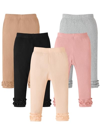 Image of Baby Girl Pants Leggings 5-Pack 0-24 Months Newborn Baby Leggings Toddler Girl Pants 2-3T Bell and Ruffle Bottoms