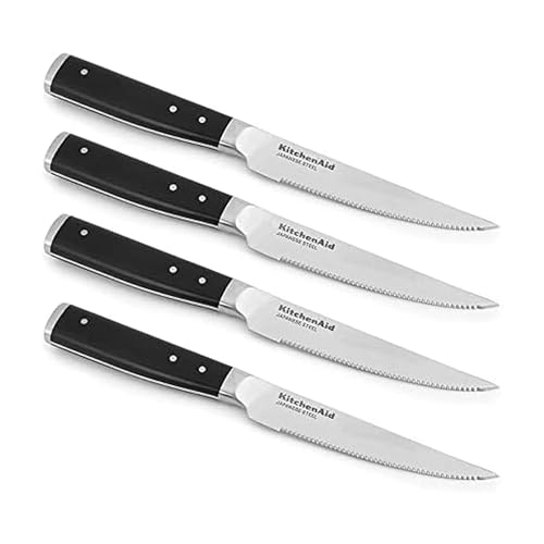 Comparison: Best Steak Knife Sets 8 KitchenAid Gourmet 4 Piece Forged Triple Rivet Steak Knife Set, High Carbon Japanese Steel, Sharp Kitchen Knife Set, 4.5 inch, Black