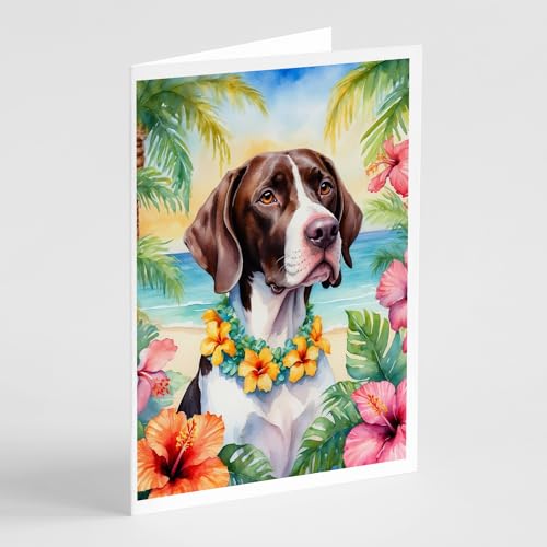 Caroline's Treasures Pointer Luau Greeting Cards Pack of 8 Blank Cards with Envelopes Whimsical A7 Size 5x7 Blank Note Cards