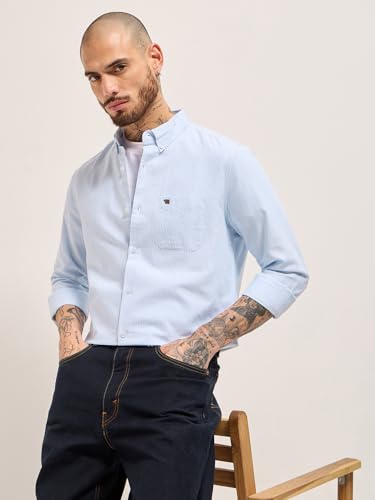 Image of THE BEAR HOUSE Men's Cotton Striped Slim Fit Shirt