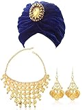 Xtinmee 3 Pcs Fortune Teller Costume Accessories Twist Pleated Hair Wrap Necklace Earrings for Women Halloween Party Cosplay(Blue)