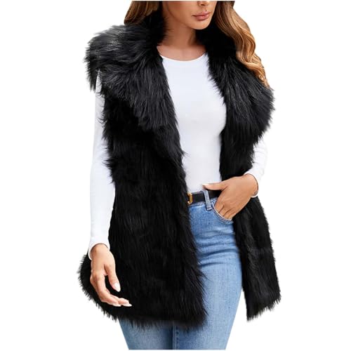 AQAYL Women's Faux Fur Vest Fuzzy Fleece Jacket Lapel Furry