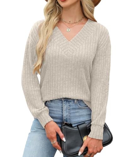 Womens Tops Fall Fashion Sweaters Long Sleeve Shirts V Neck Sweatshirts Casual Loose Winter Clothes 20253