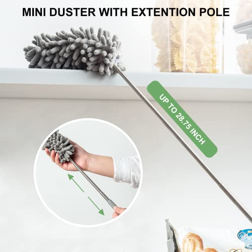 Setsail Microfiber Dusters For Cleaning, 2 Pack Mini Duster With Extension Pole Detachable Cleaning Supplies For Office, Car, Window, Furniture #TOP2