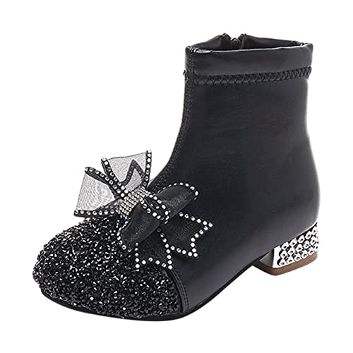 Little Toddler Girls Leather Shoes Sandals Non-Slip Lightweight Shoes Fashion Zipper Short (Black, 11 Little Child)