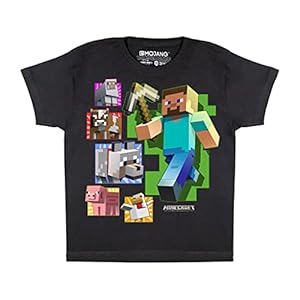 Popgear Minecraft Steve And Dieren Jongens T-Shirt Zwart jongens T-Shirt (1-Pack)