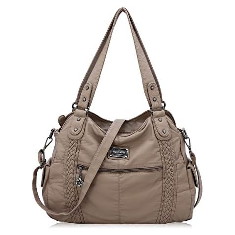 Angel Barcelo Roomy Fashion Hobo Womens Handbags Ladies Purse Satchel Shoulder Bags Tote Washed Leather Bag (Apricot) Cover