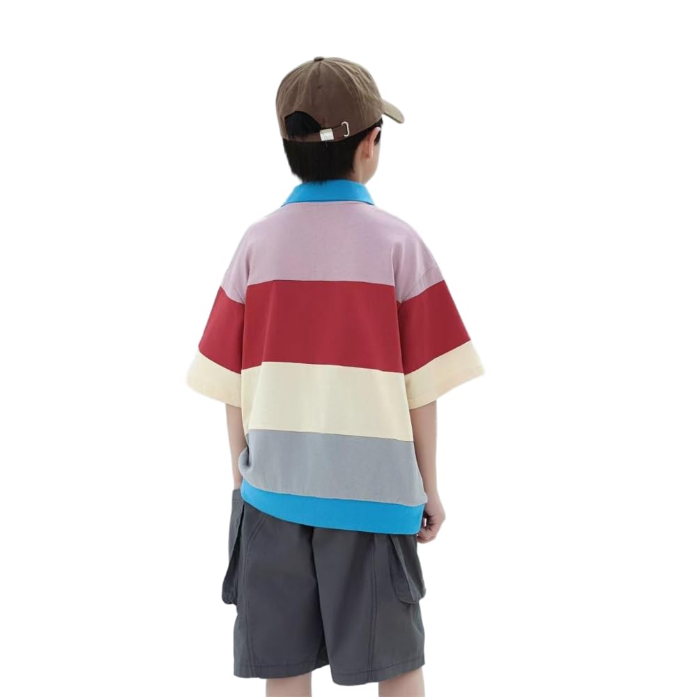 CYBHSM - Camiseta de manga corta a rayas para niños de primavera y verano, para niños medianos y grandes, holgada, informal, para niños