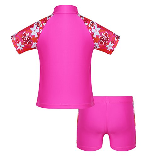 Kids Girls Two Piece Tankini Swimsuit Short Sleeves Floral Printed Top with Bottoms Swimwear Bathing Suit2