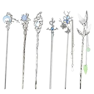6PCS Star Moon Hair Sticks for Buns...