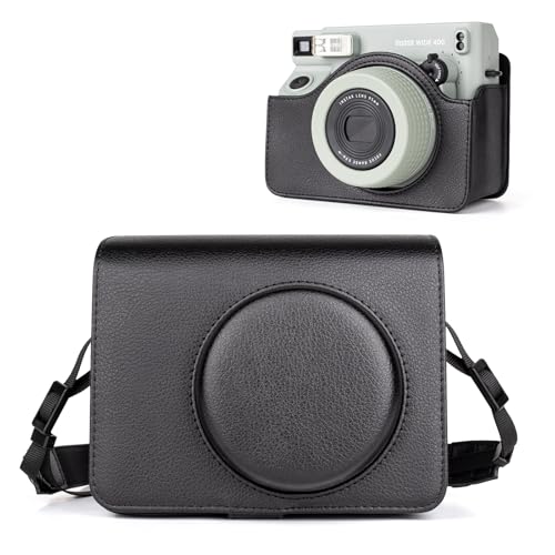 Funda para cámara Fuji WIDE 400 de cuero PU negro miniatura 1