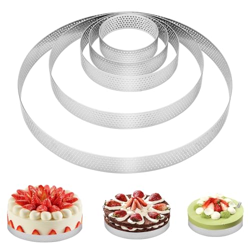 Fantasyon 5PCS 6/8/10/15/20cm/Ht 2cm Cercle Rond perforé Acier Inoxydable,Cercle Tartelette Perforé INOX,Cercle à Tarte perforé pour Mousse Et Tartes Aux...